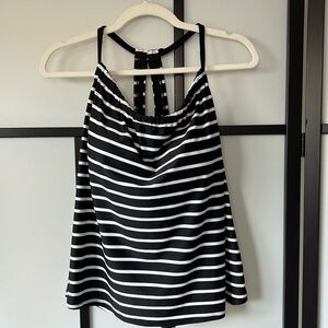 [1X] Kona Sol Black and White Striped Swim Racerback Tank Top